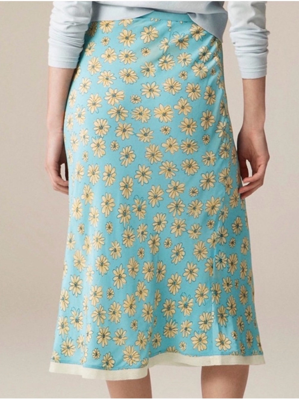 J. Crew Gwyneth Blue Yellow Daisy Print A-Line Midi Slip Skirt Small NWT - Picture 2 of 5